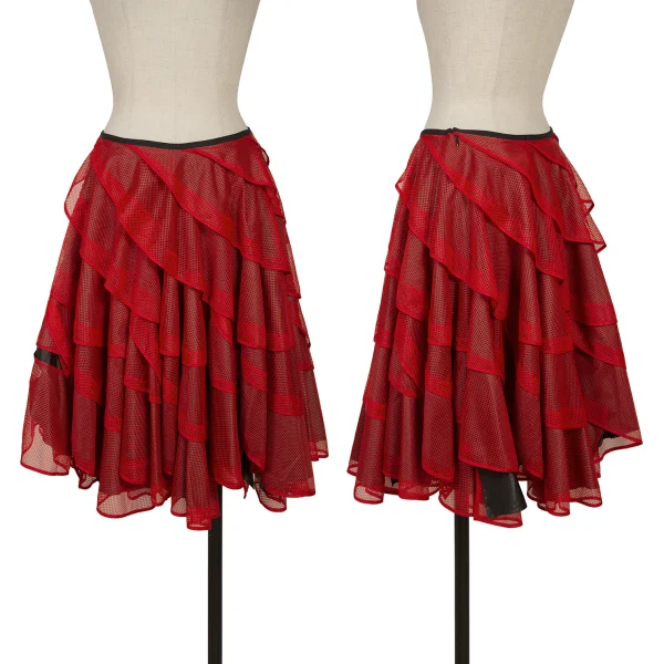 JUNYA WATANABE COMME des GARCONS Poly Mesh Tiered Skirt Red,Black XS K-165046_001