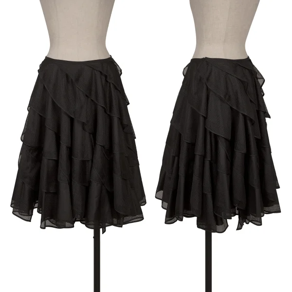 JUNYA WATANABE COMME des GARCONS Poly Mesh Tiered Skirt Black XS K-165047_001
