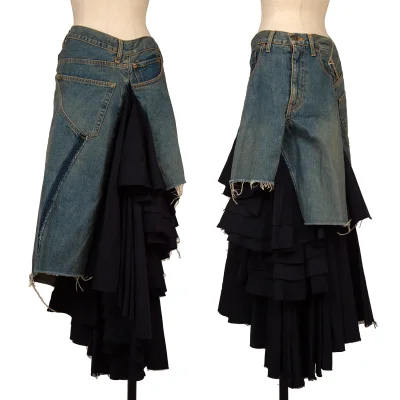 JUNYA WATANABE COMME des GARCONS Wool Tiered Remake Denim Skirt