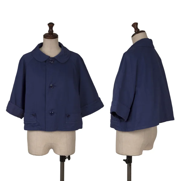 ヨウジヤマモト ノアールYohji Yamamoto NOIR コットンラグランスリーブショートラウンドカラージャケット 青2