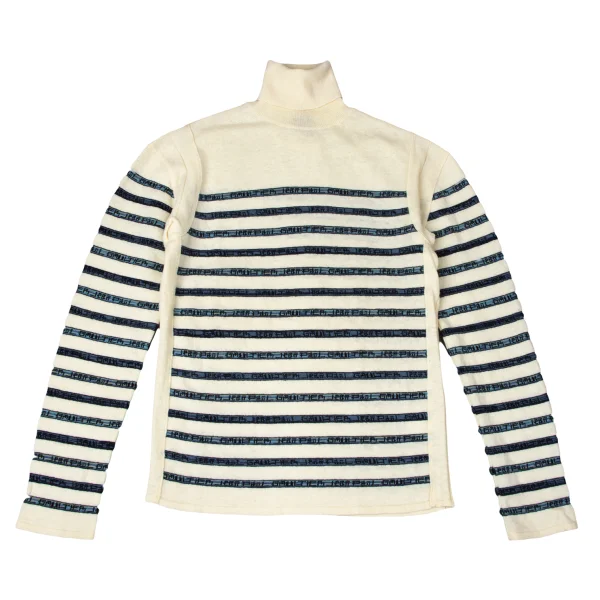 Jean Paul GAULTIER CLASSIQUE Wool Cotton Logo Stripe Turtleneck Knit Cream,Navy 48 K-165084_001