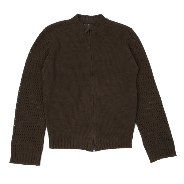 JPG by GAULTIER Cotton Blend Openwork Knitting Sleeve Double Zip Knit Brown 48 K-165085_001