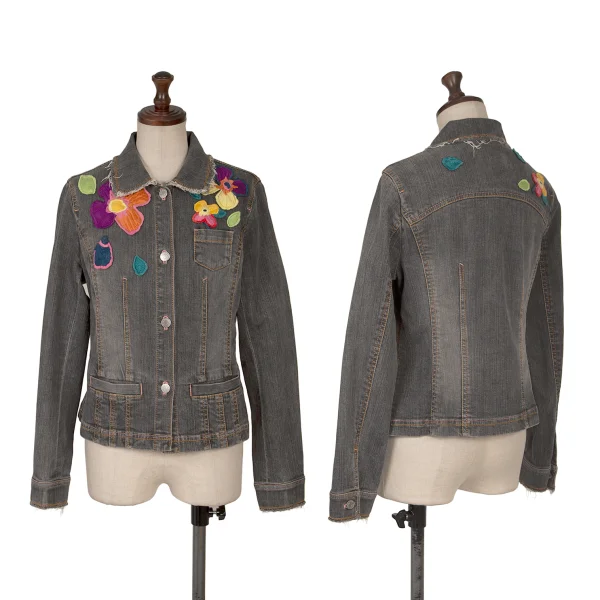 SONIA RYKIEL Colorful Floral Patch Denim Jacket Black 38 K-165092_001