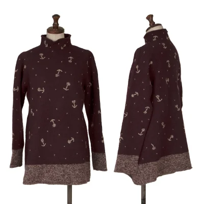 TSUMORI CHISATO Wool Floral Stitch Mock-neck Knit