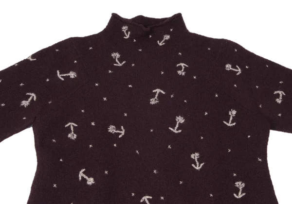 ツモリチサトTSUMORI CHISATO ウールフローラルステッチモックネックニット ボルドーM K-165094_003