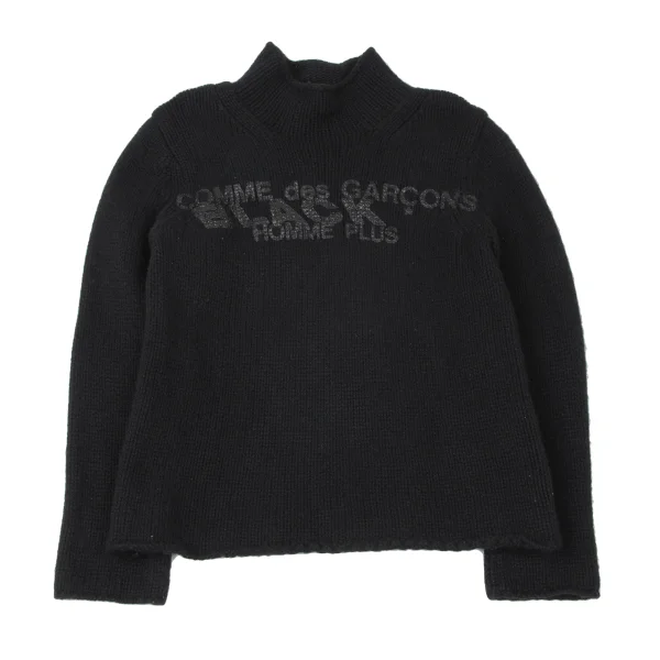 コムデギャルソン オムプリュスCOMME des GARCONS HOMME PLUS ウール顔料ロゴプリントニットセーター 黒M位