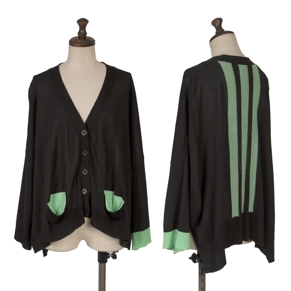 ワイスリーY-3 バイカラーライン切替カーディガン 黒黄緑L K-165108_001