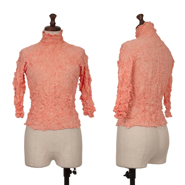 ISSEY MIYAKE Wrinkled Pleated High Neck T-shirt Pink 2 K-165111_001