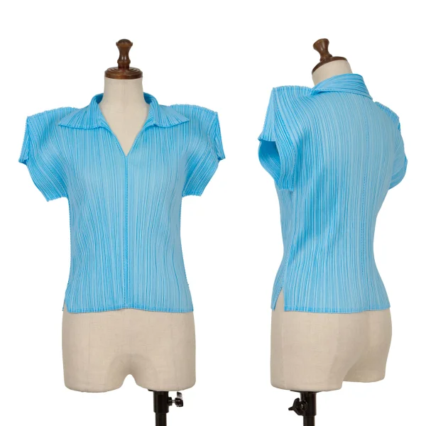 PLEATS PLEASE Zigzag Skipper Polo Shirt Sky blue 3 K-165118_001