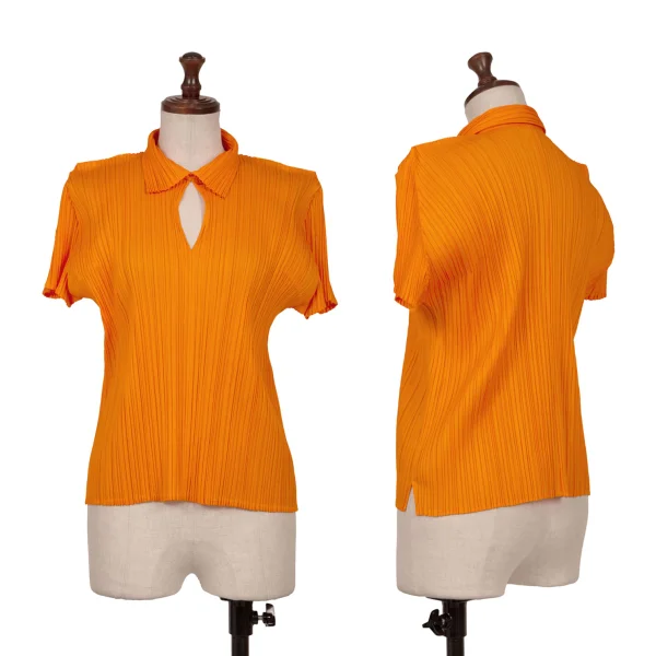 PLEATS PLEASE Neck Button Skipper Polo Shirt Orange 3 K-165120_001