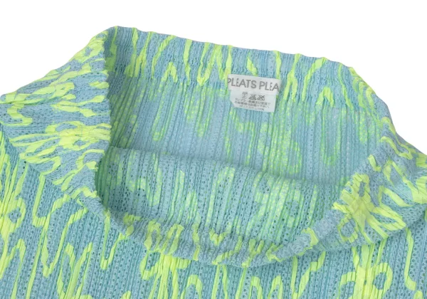 プリーツプリーズPLEATS PLEASE ネオンテーピングメッシュスカート 水色黄緑2 K-165122_004