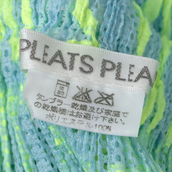 プリーツプリーズPLEATS PLEASE ネオンテーピングメッシュスカート 水色黄緑2 K-165122_013