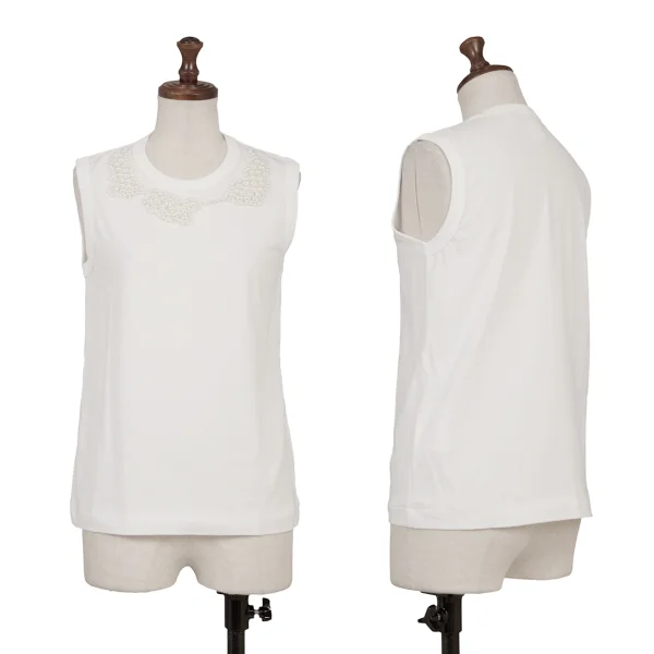 COMME des GARCONS×Jupe BY JACKIE Pearl Decoration Sleeveless Top White XS K-165130_001