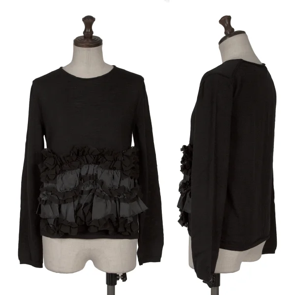 COMME des GARCONS Hem Frill Decoration Wool Knit Sweater Black XS K-165137_001