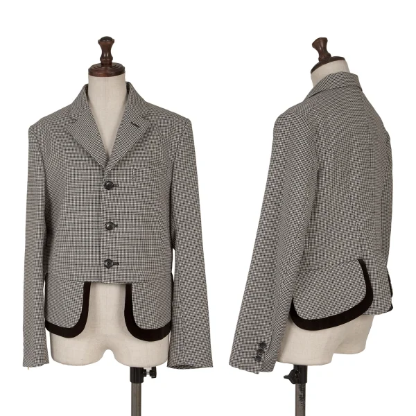 COMME des GARCONS Velour Switching Wool Houndstooth Jacket Grey XS K-165142_001