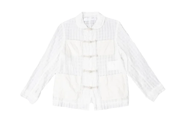 tao Check Weave Chinese Button Round Collar Shirt Jacket K-165159_002