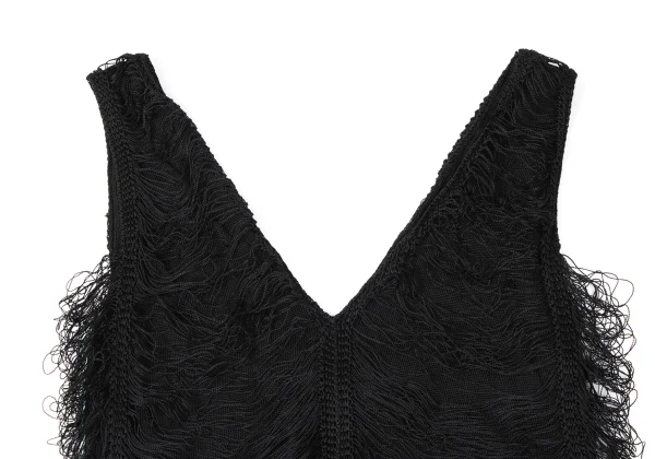 Jean Paul GAULTIER MAILLE FEMME Rayon Fringe Design V-neck Sleeveless Top K-165173_004
