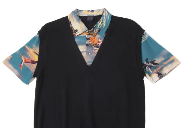 Jean Paul GAULTIER Aloha Shirt Layered Design Docking Knit K-165175_002