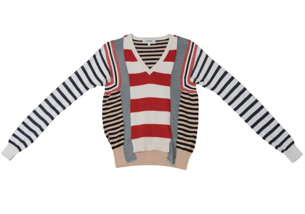 Jean Paul GAULTIER Cotton Blend Multi Stripe Switching Design V-Neck Knit K-165176_002