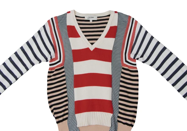 Jean Paul GAULTIER Cotton Blend Multi Stripe Switching Design V-Neck Knit K-165176_003