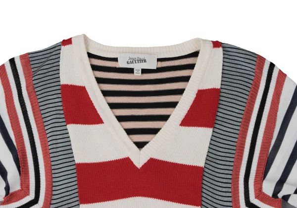 Jean Paul GAULTIER Cotton Blend Multi Stripe Switching Design V-Neck Knit K-165176_004
