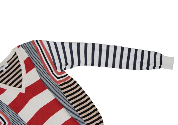 Jean Paul GAULTIER Cotton Blend Multi Stripe Switching Design V-Neck Knit K-165176_005