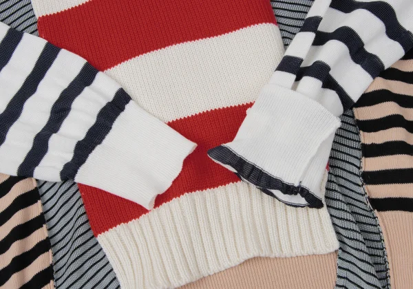 Jean Paul GAULTIER Cotton Blend Multi Stripe Switching Design V-Neck Knit K-165176_006