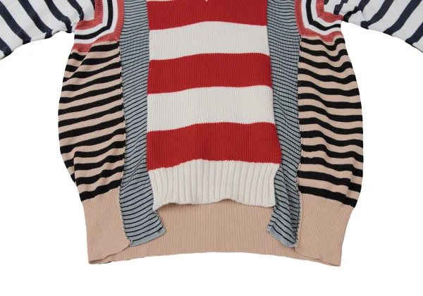 Jean Paul GAULTIER Cotton Blend Multi Stripe Switching Design V-Neck Knit K-165176_007