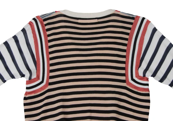 Jean Paul GAULTIER Cotton Blend Multi Stripe Switching Design V-Neck Knit K-165176_011