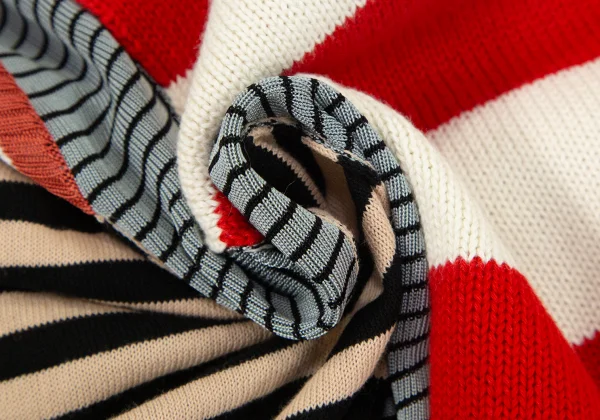 Jean Paul GAULTIER Cotton Blend Multi Stripe Switching Design V-Neck Knit K-165176_013