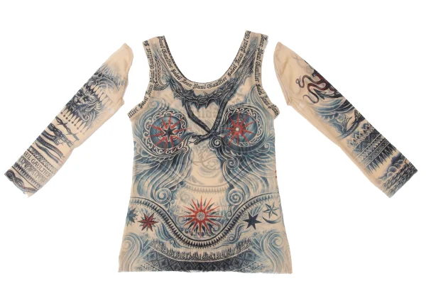 Jean Paul GAULTIER Tattoo Printed Mesh Tank Top K-165177_002