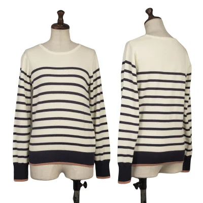 BEAMS HEART Acrylic Cotton Striped Knit Sweater