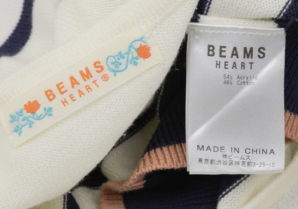 BEAMS HEART Acrylic Cotton Striped Knit Sweater K-165196_011