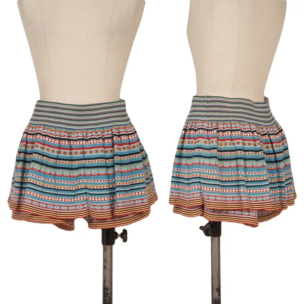 ヒステリックグラマーHYSTERIC GLAMOUR マルチボーダーレイヤードニットショーツ 水色他Free K-165223_001