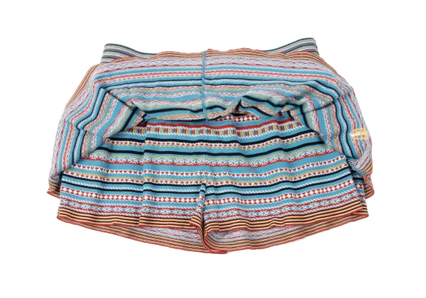 ヒステリックグラマーHYSTERIC GLAMOUR マルチボーダーレイヤードニットショーツ 水色他Free K-165223_007