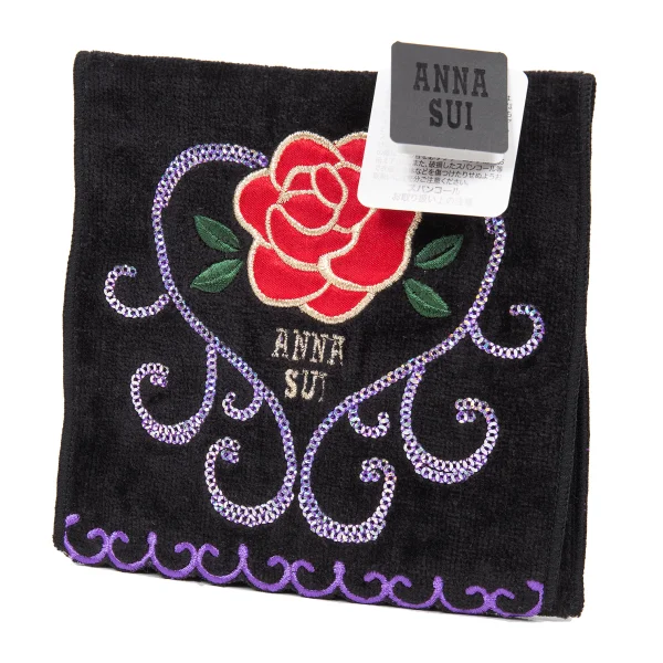 アナスイANNA SUI スパンコールローズ刺繍パイルポーチ 黒他