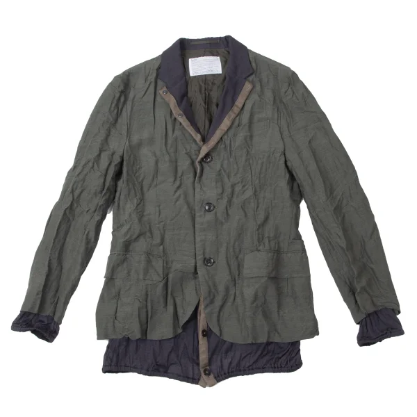 kolor Knit Layered Docking Wrinkled Jacket Khaki 1 K-165247_001