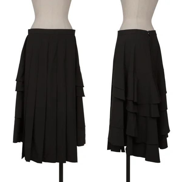コムデギャルソンCOMME des GARCONS ウールバックティアード切替プリーツスカート 黒M
