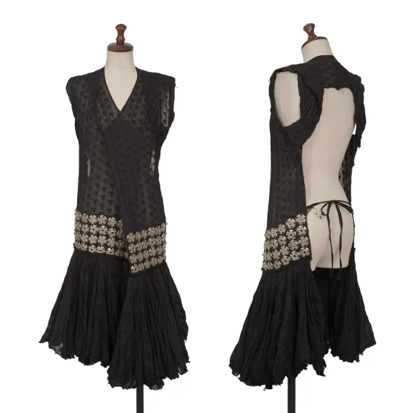 ジュンヤワタナベ コムデギャルソンJUNYA WATANABE COMME des GARCONS 多スナップボタン切替レースラップワンピース 黒S