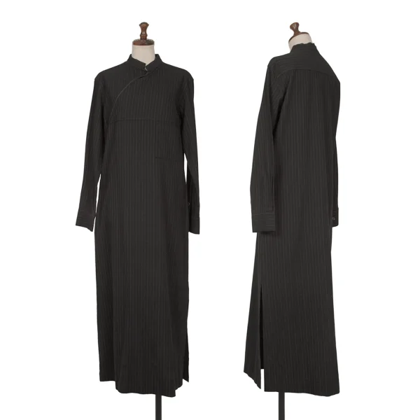 ワイズY's コットンウールストライプワンピース 黒2