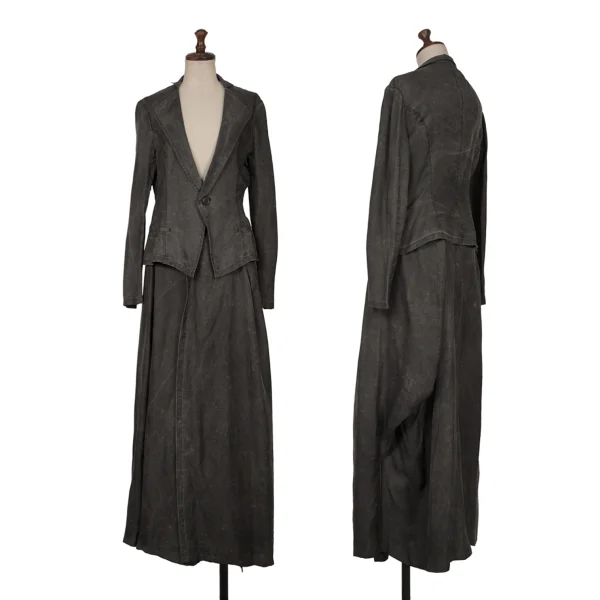 Y's Dyed Silk Shirt Jacket & Skirt Charcoal S M  K-165301_001