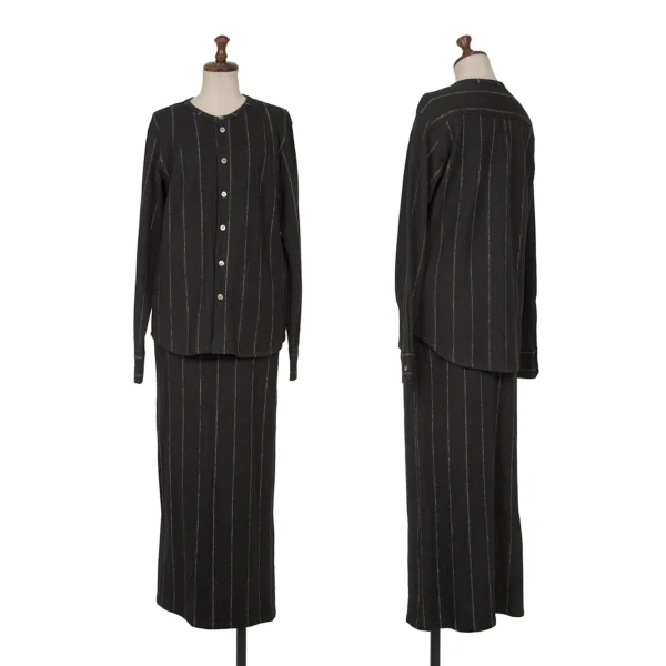 Y's Wool Stripe Knit Shirt & Skirt Black S-M K-165307_001