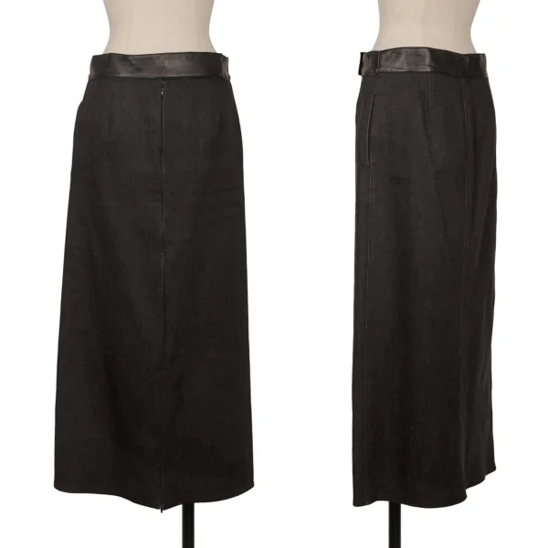 VIVIENNETAM Leather Switching Zip Slit Denim Skirt Black 0 K-165321_001
