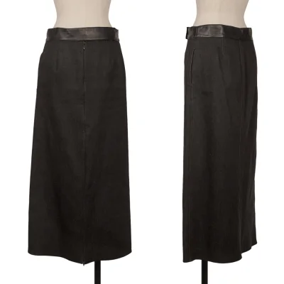 VIVIENNETAM Leather Switching Zip Slit Denim Skirt