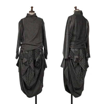 ISSEY MIYAKE I.S. Multi Pattern Wool Blouse & Skirt