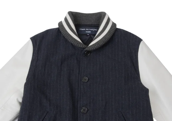 COMME des GARCONS HOMME Leather Switching Pinstripe Padded Blouson K-165335_002