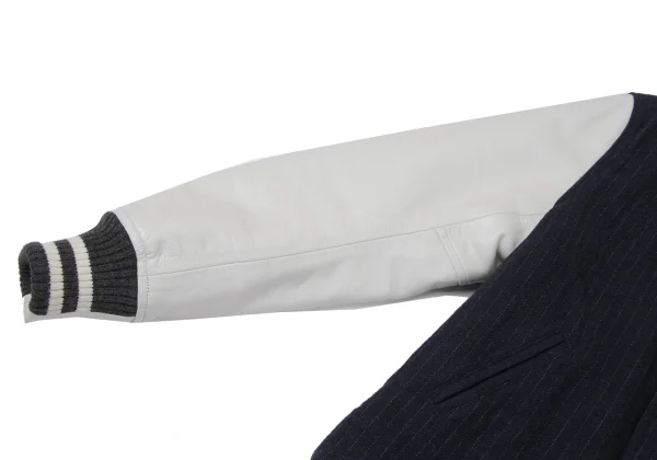 COMME des GARCONS HOMME Leather Switching Pinstripe Padded Blouson K-165335_005