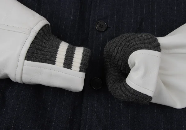 COMME des GARCONS HOMME Leather Switching Pinstripe Padded Blouson K-165335_006