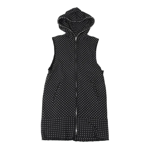 GANRYU Dot Printed Cotton Sleeveless Long Hoodie Black S K-165345_001
