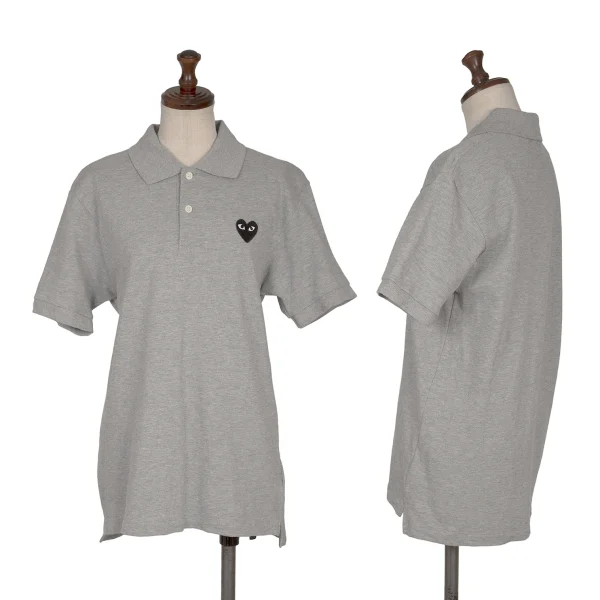 PLAY COMME des GARCONS Cotton Heart Patch Polo Shirt Grey M K-165348_001